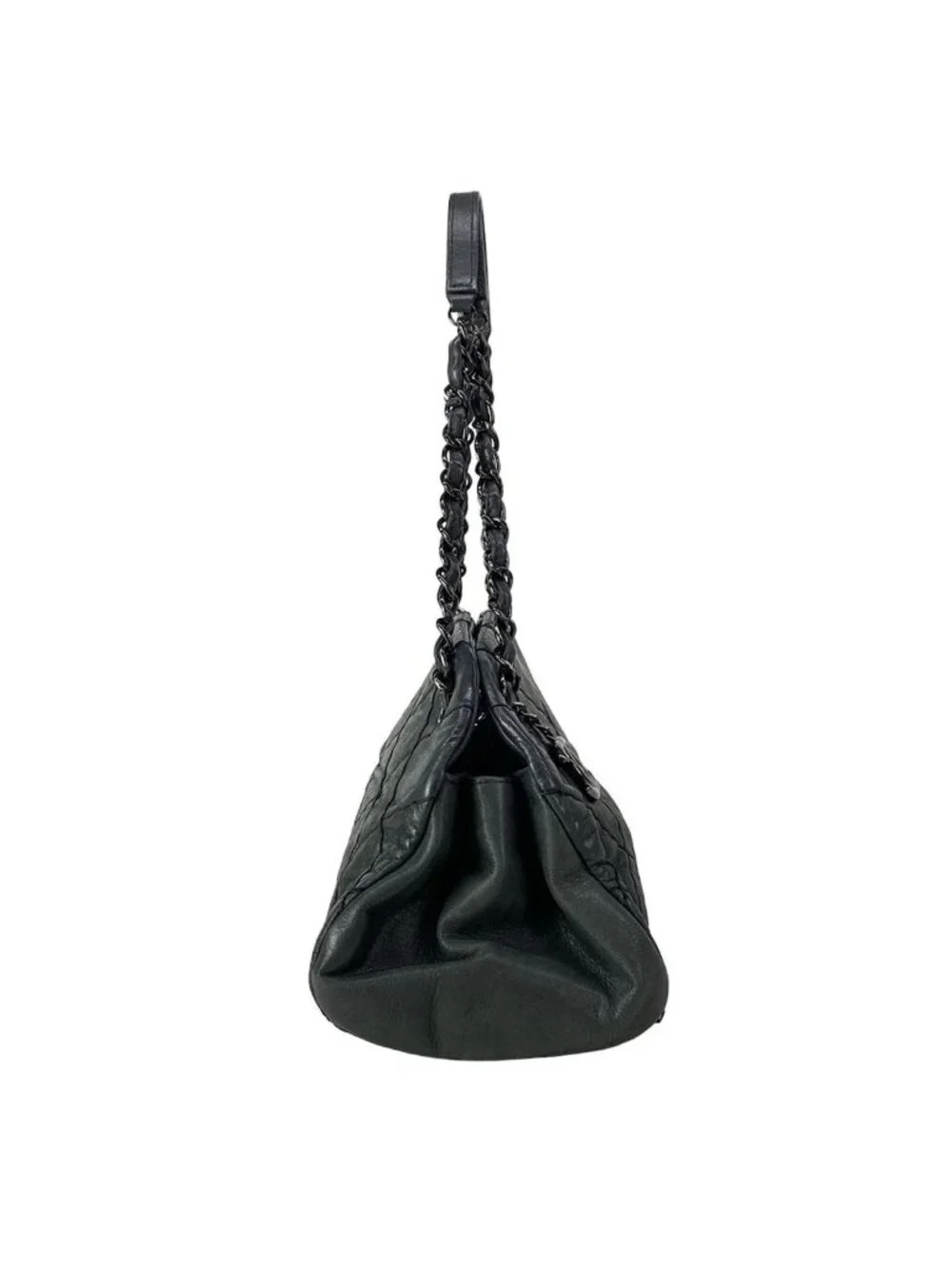 Chanel Shoulder Bag Mademoiselle Bowling Black Chain Silver Leather